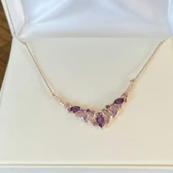 14k Rose Gold  Silver Amethyst & White Sapphire Necklace $225 New with gift box - Picture 6 of 7